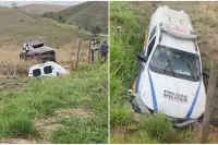 Viatura da PM que faria escolta de provas do Enem bate em carro durante tentativa de ultrapassagem